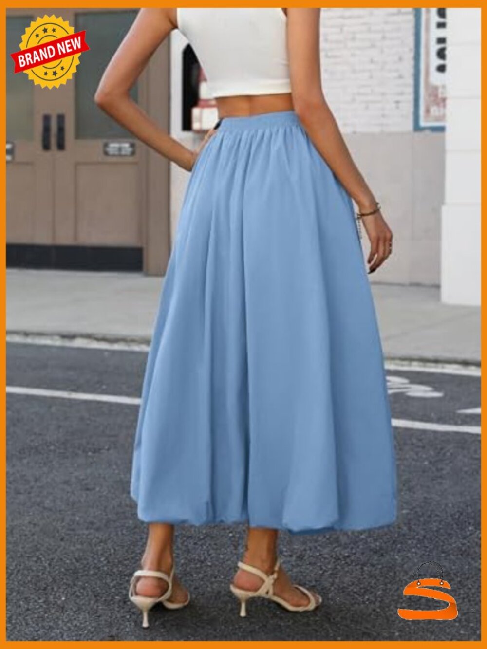 Bubble Hem Maxi Skirt - Elastic Waist A-Line with Pockets - Lightweight - Picture 3 of 7
